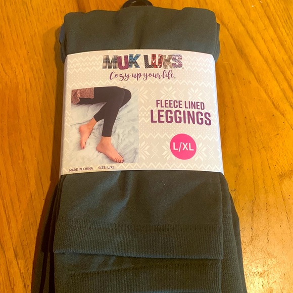 COPY - Muk Luks Leggings Olive L/XL Fleece Lined New with Tags - Picture 1 of 3